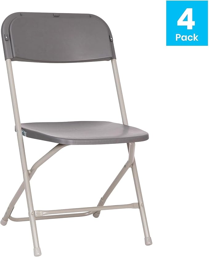 Flash Furniture Hercules Big and Tall Commercial Folding Chair - Extra Wide 650LB. Capacity - Durable Plastic - Gray, 4-Pack