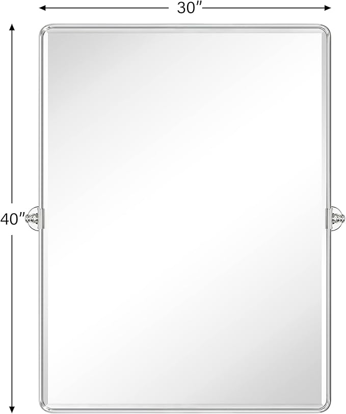 TEHOME 30x40'' Chrome Pivot Mirror Bathroom Tilt Vanity Mirror Large 40x30'' Polished Nickel Metal Framed Rectangle Tilting Beveled Vanity Mirrors for Wall, Vertical