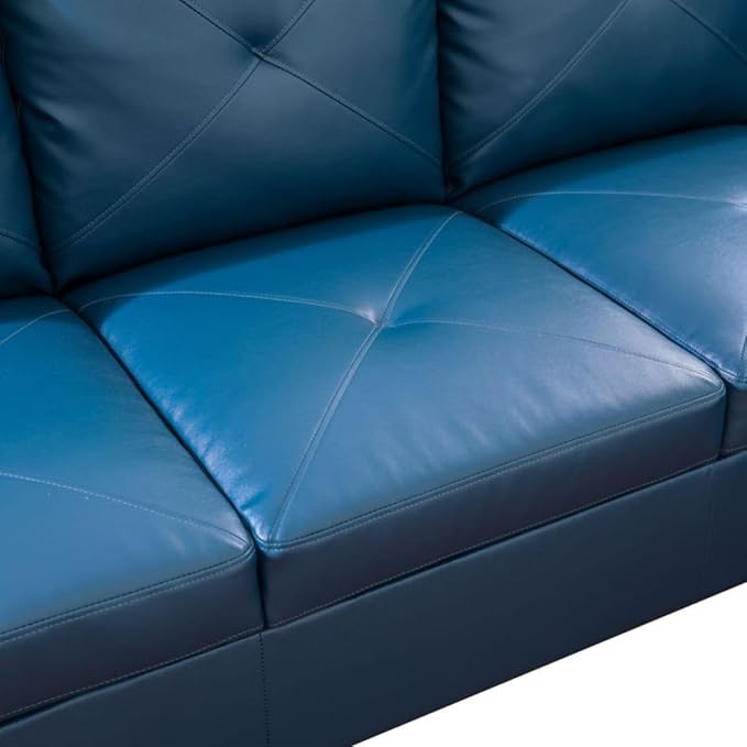 Deep Blue L-Shaped 3-Piece Faux Leather Sofa with Storage Ottoman Set, Sectional Couch Sofa Set for Living Room, Office, Small Space