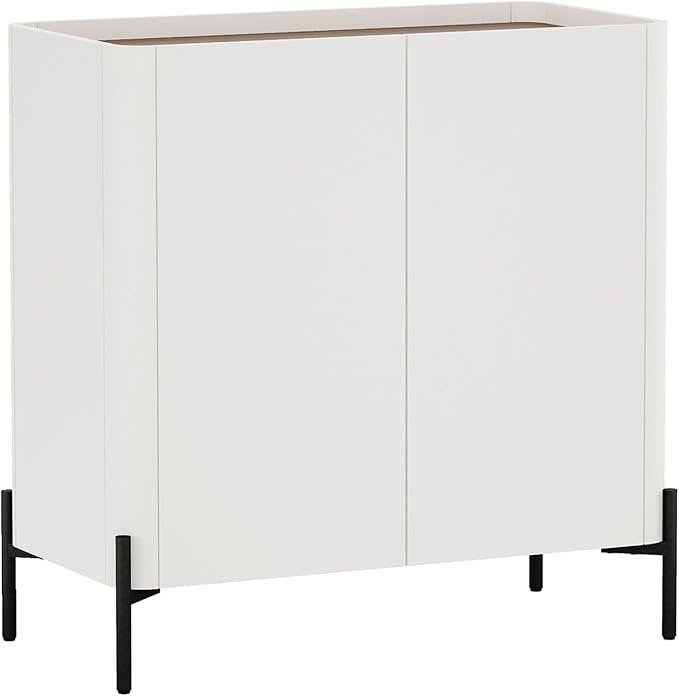 Manhattan Comfort Abbey Accent Cabinet with Doors, Tray Top Design and Adjustable Shelves, Sleek Modern Storage Furniture for Dining Area, Living Room, Bedroom, Entryway, Maple and Off White