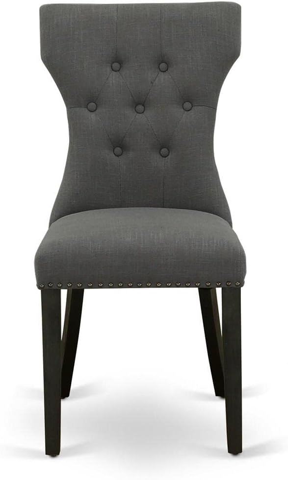 East West Furniture GAP6T50 Gallatin Parson Chairs - Button Tufted Nailhead Trim Dark Gotham Linen Fabric Upholstered Dining Chairs, Set of 2, Wirebrushed Black