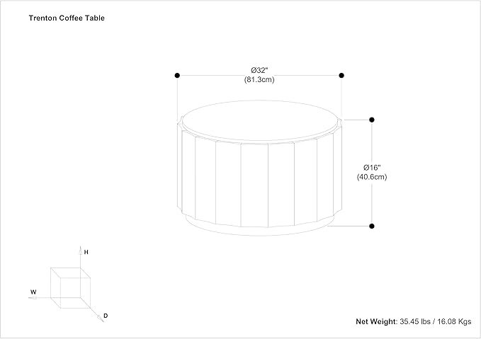 SIMPLIHOME Trenton Coffee Table - 32 inch Wide Solid Mango Wood Round Living Room Table in Walnut Brown, Contemporary Sculpted Drum Center Table for Family Room with Scalloped Edge, Assembled