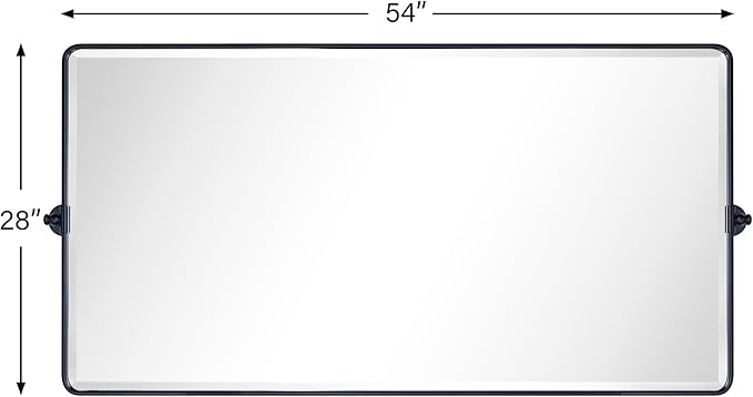 TEHOME 58 x 28'' Pivot Full Length Bathroom Vanity Mirror Matt Black Metal Framed Full Body Tilting Beveled Vanity Mirrors Wall Mounted Floor Pivoting Mirror for Bathroom, Living Room