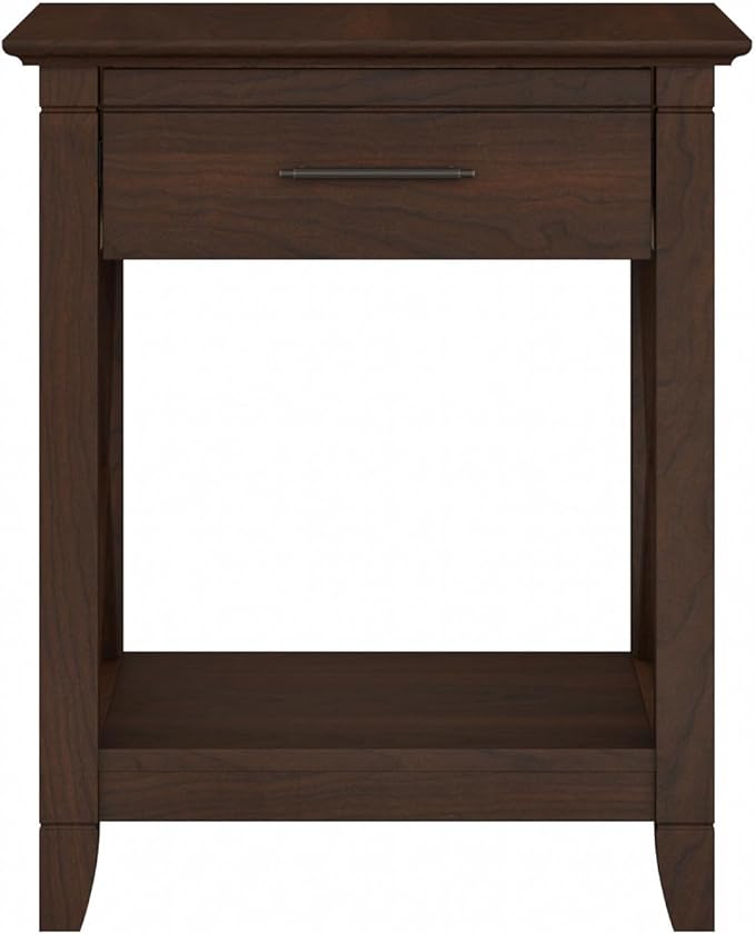 Bush Furniture Key West Small End Table with Storage | Modern Farmhouse Accent Shelf for Living Room in Bing Cherry