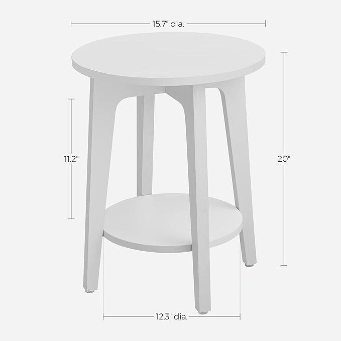 VASAGLE Side Table, Small Round End Table with Lower Shelf, Nightstand for Small Spaces, Living Room, Bedroom, White ULET283T14