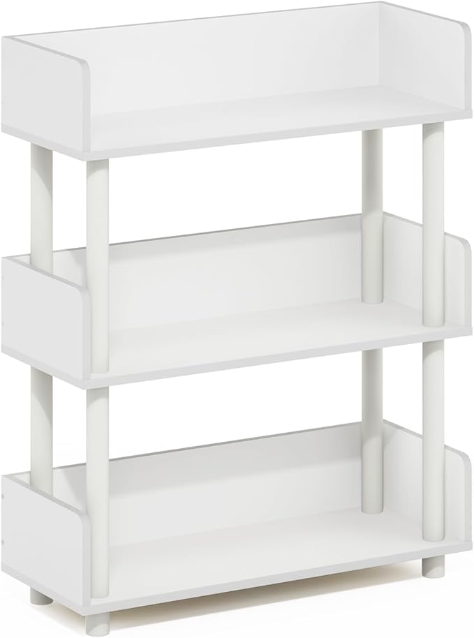 Furinno Turn-N-Tube 3-Tier Multipurposes Display Rack, Open Shelf Rack/Storage with Back & Side Panel, White/White