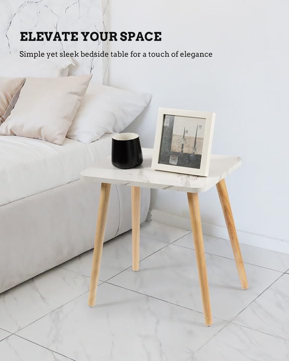 FORAOFUR Small End Table, Side Table Accent Table Living Room Bedroom Balcony Office, Modern Bedside Table Home Decor, Small Table for Small Spaces, Small Coffee Table, Easy Assembly, Marble White
