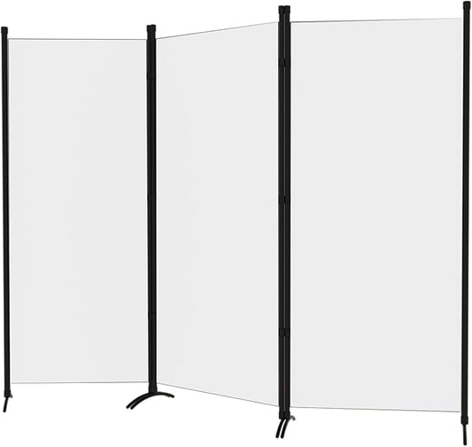 Room Divider 3-Panel Privacy Screen, Portable Screen Steel Frame with Hook&Loop for Home, Office, Classroom, Studio, Meeting (White