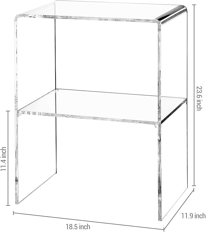 MyGift 24 Inch Acrylic Nightstand with 2 Tier Display Shelf, Clear Acrylic Side Table for Living Room Bedside Bedroom, Decorative Clear Home End Table