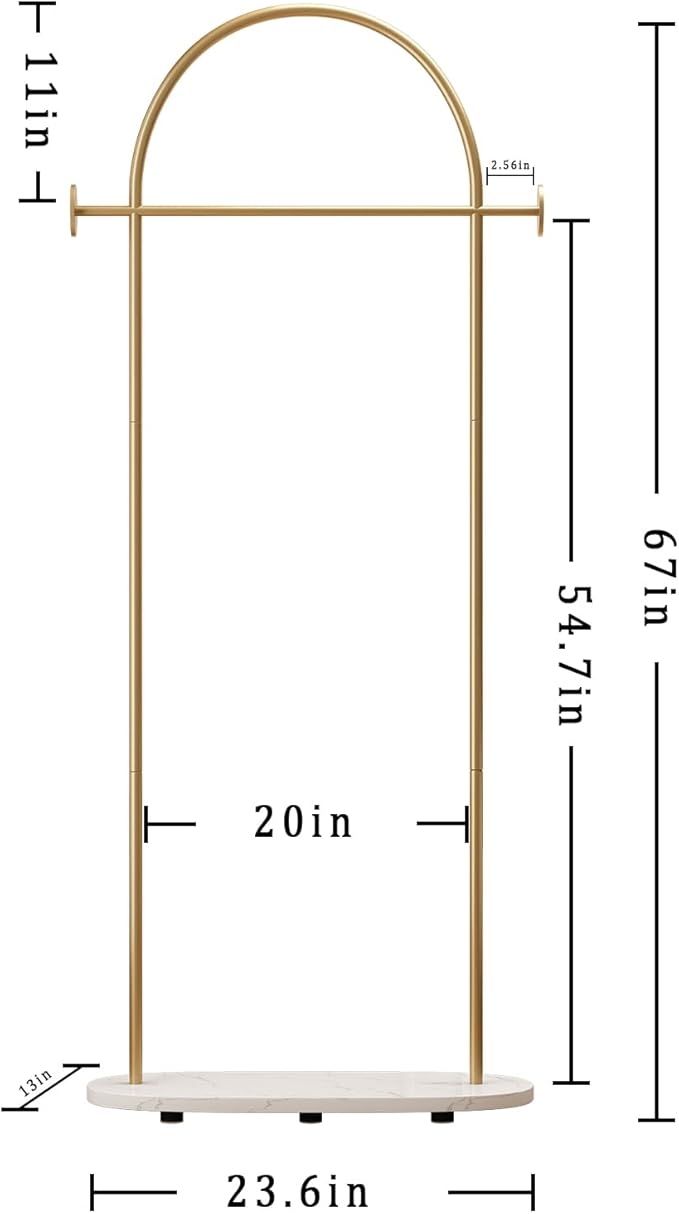 Gold Clothing Rack, Modern Clothes Rack with Shelf, Heavy Duty Freestanding Coat Rack, Metal Coat Hanger Stand with Hooks for Boutique Office