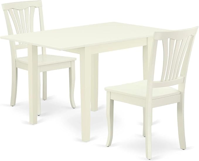 East West Furniture NDAV3-LWH-W 3 Piece Dining Set Contains a Rectangle Dining Room Table with Dropleaf and 2 Kitchen Chairs, 30x48 Inch, Linen White