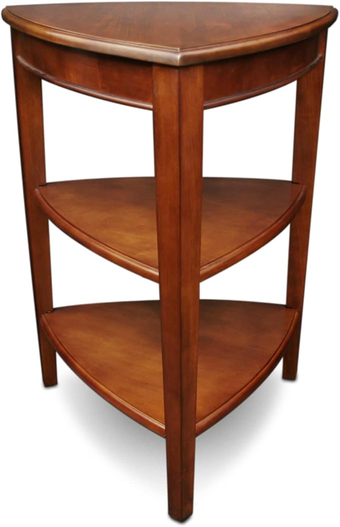 Shield Solid Wood Tiered End Table with Shelves, Glazed Auburn Brown, Perfect for Living Rooms, Bedrooms, and Small Spaces – Leick Home, 9009