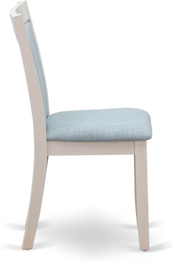 East West Furniture V097MZ015-7 7 Piece Dining Room Table Set Consist of a Rectangle Dining Table with V-Legs and 6 Baby Blue Linen Fabric Upholstered Chairs, 40x72 Inch, Multi-Color