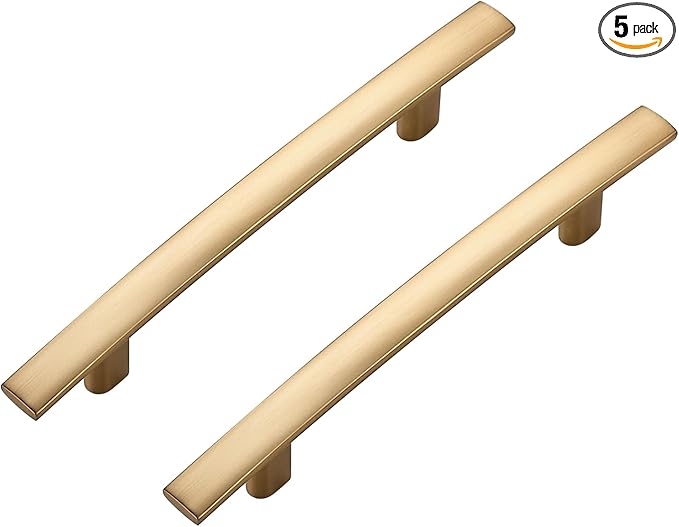 5 Pack Cabinet Handles 3.75" Hole Center - Curved Cabinet Pulls Champagne Bronze Drawer Pulls for Kitchen Cupboard Solid Handles for Dresser Drawer Arch Closet Hardware