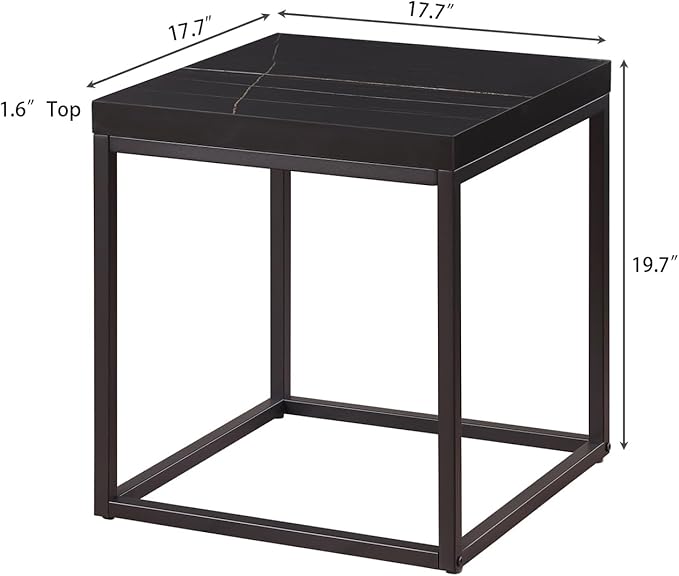 CENSI 18-Inch Black Marble Accent End Table/Side Table for Living Room, Modern Industrial, Square, Metal and Wood (Black Marble)