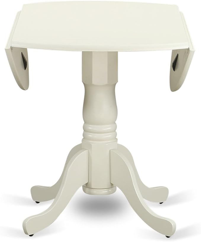 East West Furniture DLVA5-LWH-C 5 Piece Dining Table Set for 4 Includes a Round Kitchen Table with Dropleaf and 4 Linen Fabric Kitchen Dining Chairs, 42x42 Inch, Linen White