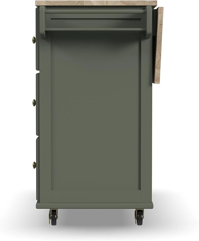 Homestyles Mobile Kitchen Island Cart with Wood Top and Dropleaf Breakfast Bar, 18" D x 53.5" W x 36" H, Green