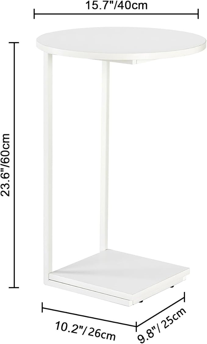 HDANI C Table End Table,Couch Table That Slide Under,Sofa Side Table in Living Room,White