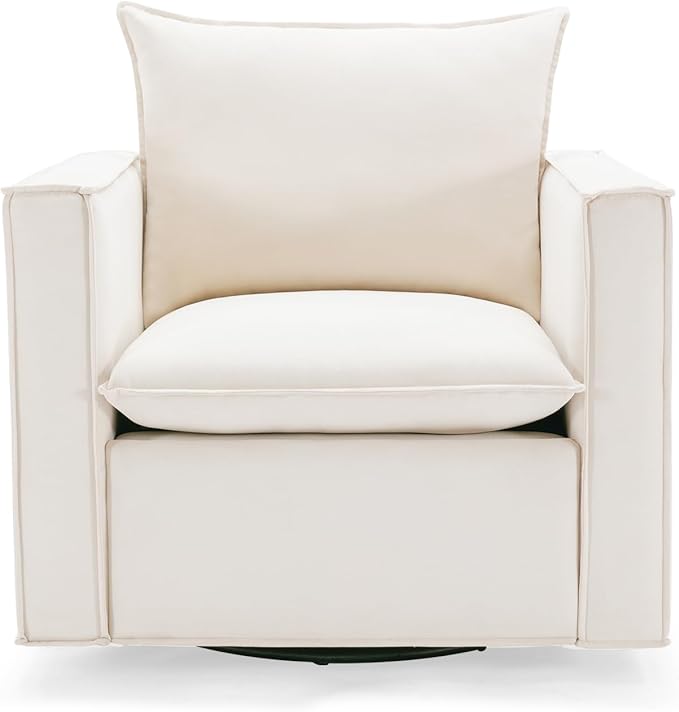 COLAMY Swivel Accent Chair, 34 Inches Upholstered Arm Chair with Plump Back Pillow, Modern Sofa Living Room Chair for Bedroom, Corner, Reading Beige