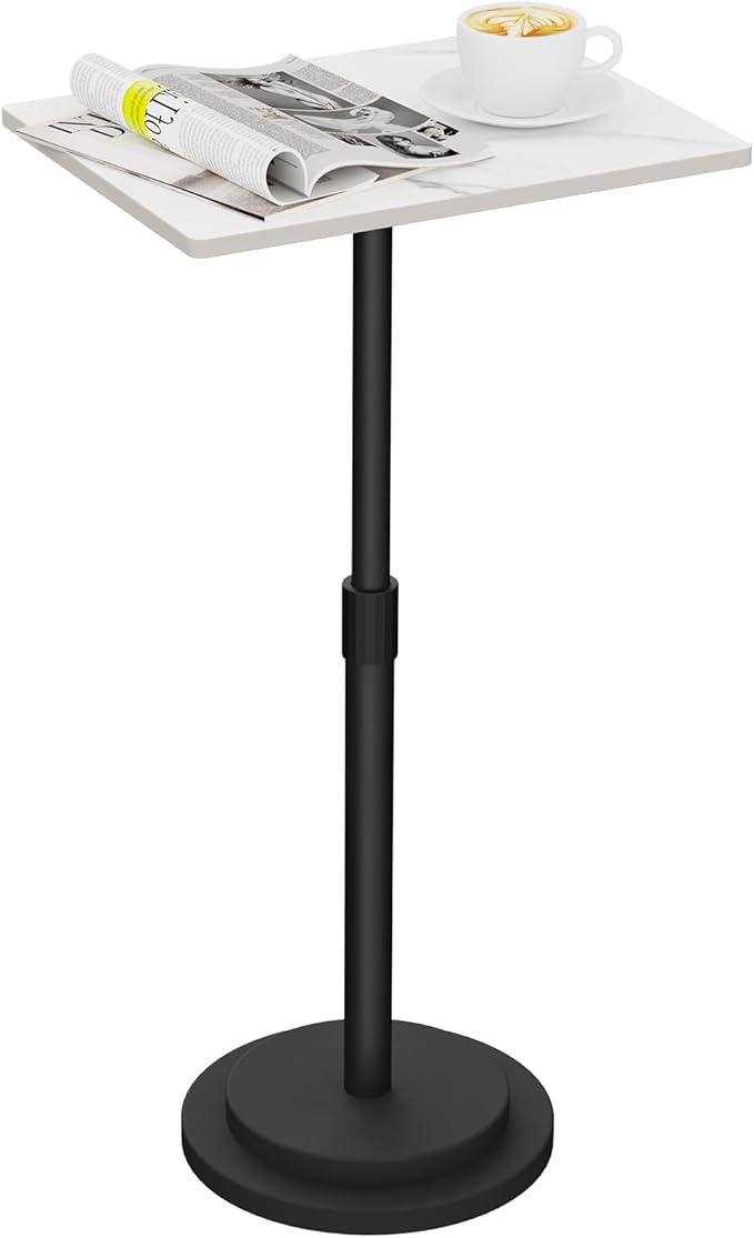 Small Side Table, Height Adjustable Nightstand, Square Indoor Metal Plant Stand, for Living Room, Bedroom, Office, Bathroom, 1 Pack, White, GBZ001RW-1