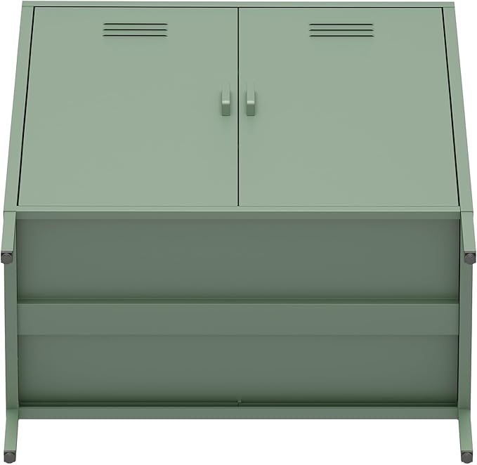 Manhattan Comfort Naomi Modern Metal Accent Cabinet, Minimalist Storage Cabinet with Doors & Adjustable Shelves, Vented Doors, Sturdy Steel Build, Versatile & Multi-Purpose Home Furniture, Green