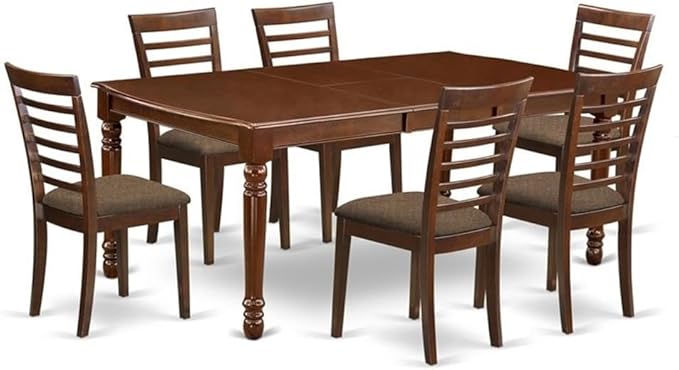 East West Furniture DOML7-MAH-C 7 Piece Kitchen Table & Chairs Set Consist of a Rectangle Dining Room Table with Butterfly Leaf and 6 Linen Fabric Dining Chairs, 42x78 Inch, Mahogany