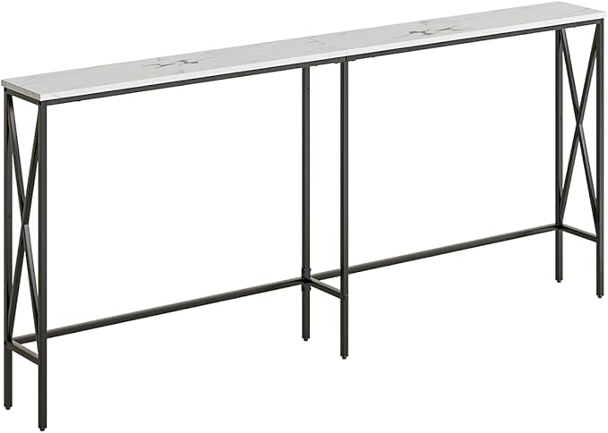 Masupu 70.9" Console Table, Modern Narrow Long Sofa Table Behind Couch, Skinny Entry Table, Industrial Sofa Table with Metal Frame for Hallway, Living Room, White and Black