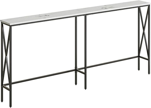 Masupu 70.9" Console Table, Modern Narrow Long Sofa Table Behind Couch, Skinny Entry Table, Industrial Sofa Table with Metal Frame for Hallway, Living Room, White and Black