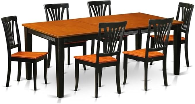 East West Furniture QUAV7-BCH-W 7 Piece Modern Dining Table Set Consist of a Rectangle Wooden Table with Butterfly Leaf and 6 Kitchen Dining Chairs, 40x78 Inch, Black & Cherry
