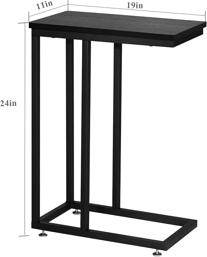 VECELO C Shaped End Side Table for Sofa Couch and Bed Snack TV Tray for Living Room Bedroom, 1 Set, Black