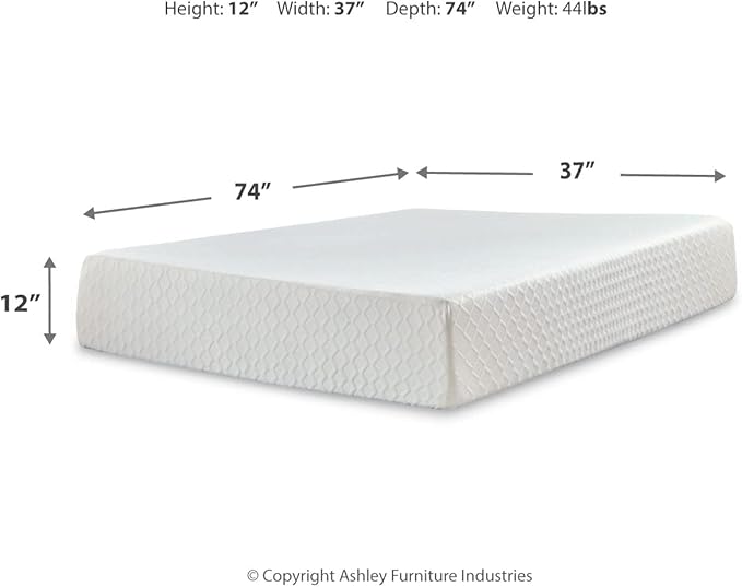 Signature Design by Ashley Twin Size Chime 12 Inch Medium Firm Memory Foam Mattress with Green Tea & Charcoal Gel for Pressure Relief, Fiberglass Free, Mattress In A Box
