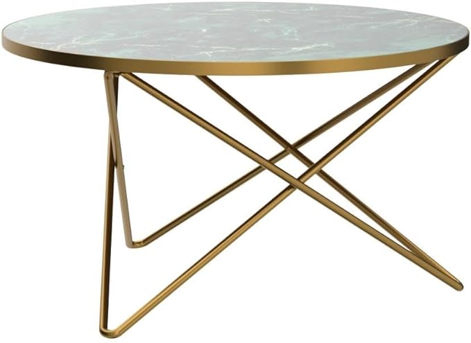 HLR Round Coffee Table with Green Faux Marble Top