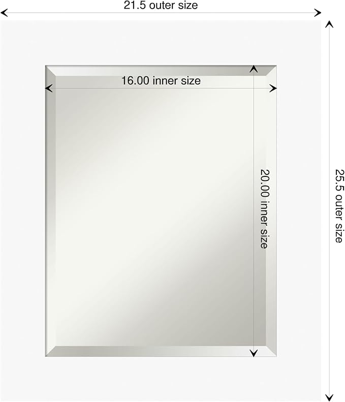 Amanti Art White Bathroom Mirror for Over Sink, 26x22 Basic White Rectangle Vanity Mirror, Small Casual Wood Frame, Hangs Horizonally and Vertically, Bathroom Wall Decor, Beveled Edge from WI, USA