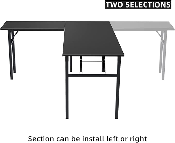 DlandHome Reversible L-Shaped Desk Large Corner Desk Folding Table Computer Desk Home Office Table Computer Workstation, Brown Black, ND11
