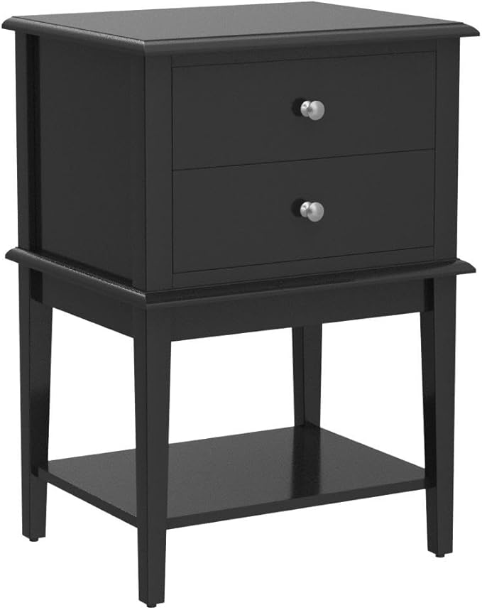 conifferism Black Nightstand End Table with Drawers and Storage Shelf,Tall Bedside Tables for Bedroom