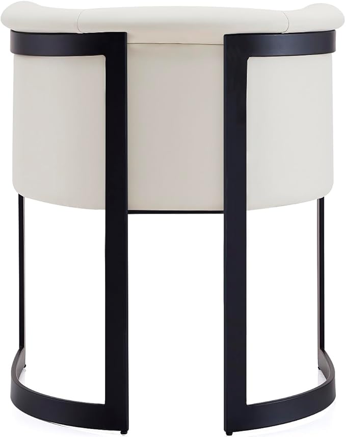 Manhattan Comfort Corso Faux Leather Upholstered Dining Chair, Barrel-Style Foam Padded Seat, Unique Geometric Metal Frame, Fully Assembled Accent Furniture, Cream