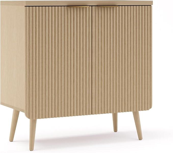 29.5" Sideboard Cabinet with Doors, Modern Buffet Cabinet with Adjustable Shelf, Dining Room Sideboard, Fluted Buffet Sideboard for Living Room, Hallway, Entryway, Natual Oak