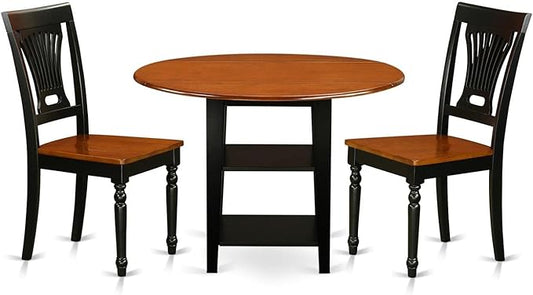 East West Furniture SUPL3-BCH-W 3 Piece Dining Set Contains a Round Dining Room Table with Dropleaf & Shelves and 2 Kitchen Chairs, 42x42 Inch, Black & Cherry