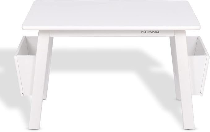 Kids Solid Wood Table and 2 Chair Set with Built-in Storage Cases Children's Storage Table and Chair Set for Toddlers Boys and Girls (Bianca White)