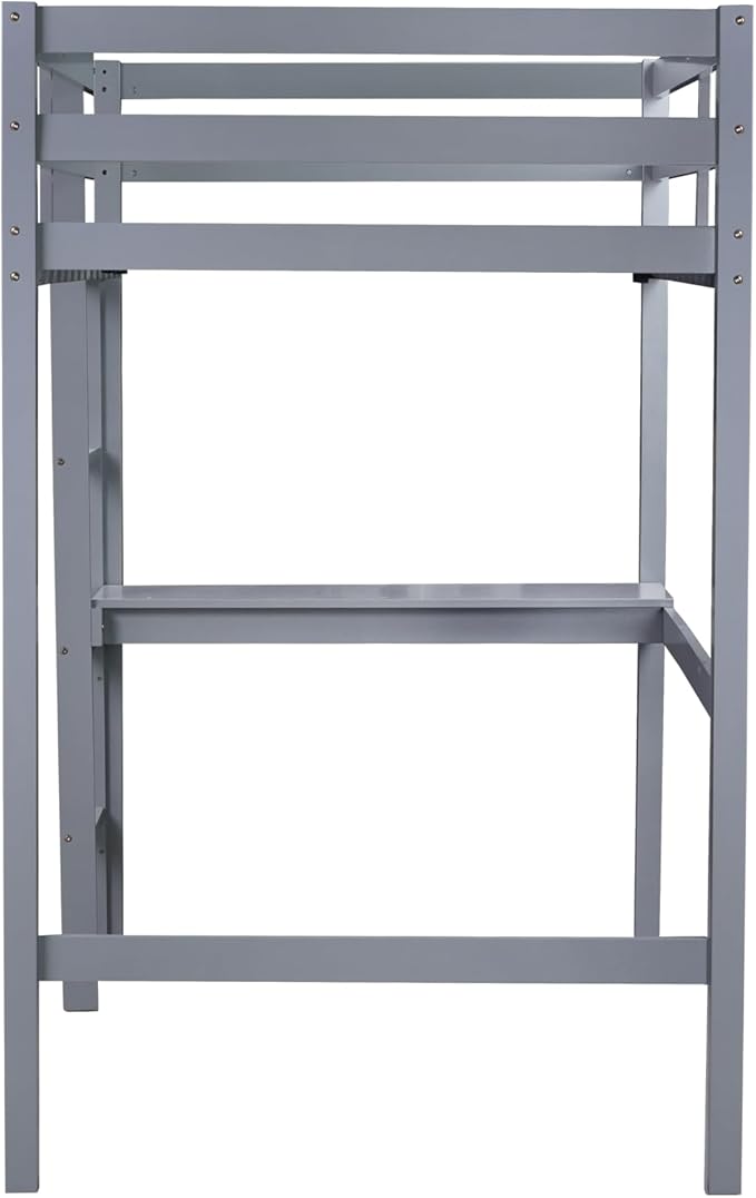 HomSof Full Loft Bed with Desk and Shelves,Gray