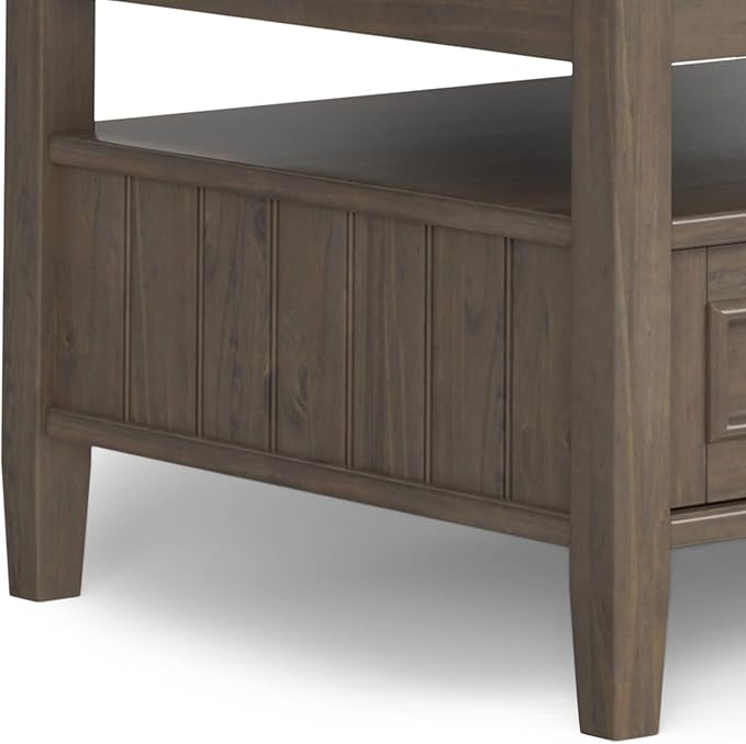 SIMPLIHOME Lev Lift Top Coffee Table - 48 inch Wide Solid Wood Rectangle Living Room Table in Smoky Brown, Transitional Cocktail Table for Family Room with Hidden Storage and Open Shelf