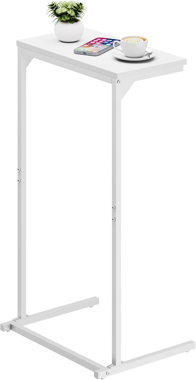 TUTOTAK C Shaped End Table, Small Side Table, 28.7 inch Tall Couch Table, Sofa Table, Living Room, Bed Room, White TB01BW071