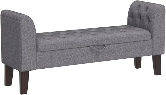 Awonde Armed Storage Bench for Bedroom Entryway Living Room Upholstered Tufted Ottoman Bench Gray