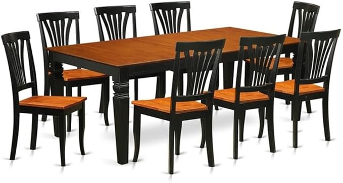 East West Furniture LGAV9-BCH-W 9 Piece Dining Room Furniture Set Includes a Rectangle Kitchen Table with Butterfly Leaf and 8 Dining Chairs, 42x84 Inch, Black & Cherry