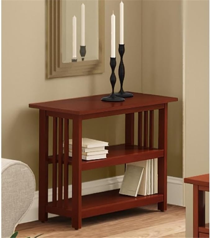 Alaterre Furniture Mission Console Entryway Table with Lower Storage and Adjustable Middle Shelf-Use as Under Window Bookshelf in Living Room or Home Office, (L) 31" x (W) 14" x (H) 24", Cherry