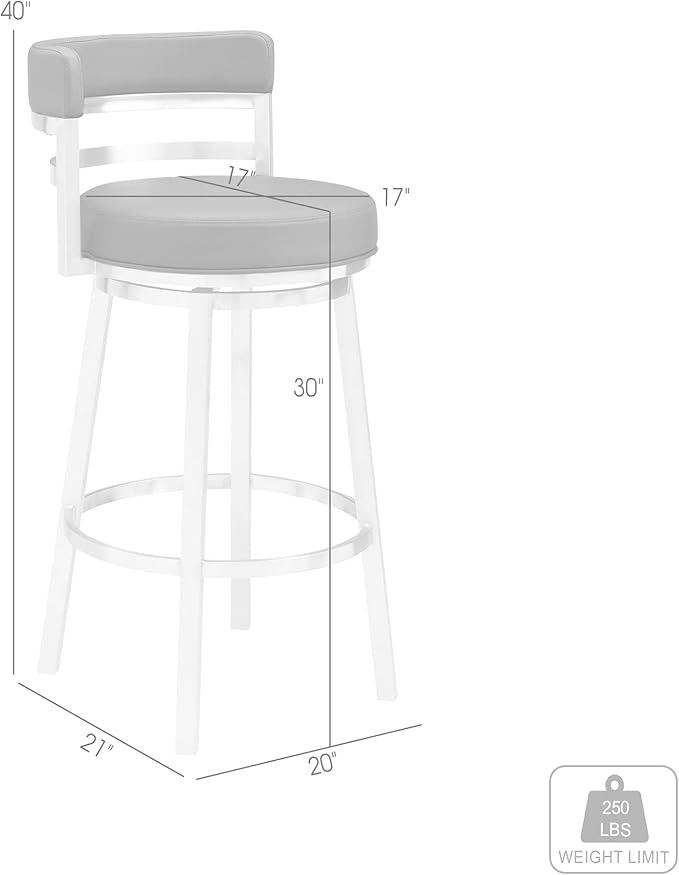 Armen Living Madrid 30" Seat Height Swivel Modern Black Faux Leather and Brushed Stainless Steel Bar Stool for Kitchen Island Counter