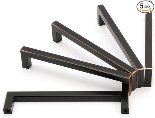KOOFIZO Solid Square Bronze Kitchen Cabinet Handles Oil Rubbed Bronze Cabinet Pulls, 5 Pack 5 Inch Bronze Hardware for Kitchen Cabinets Drawers Dresser Cupboard Bedroom Bathroom