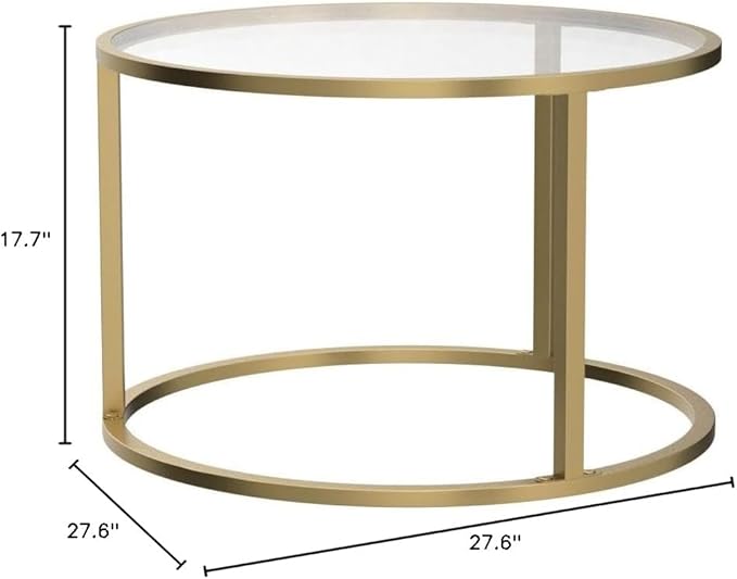 SAYGOER Small Glass Coffee Table Round Gold Coffee Table for Small Space Modern Simple Center Table with Gold Frame for Living Room Home Office, Easy Assembly
