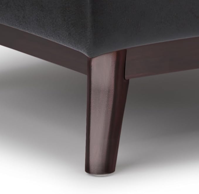 SIMPLIHOME Owen 34 inch Wide Mid Century Modern Rectangle Tray Top Small Coffee Table Storage Ottoman in Distressed Black Vegan Faux Leather, Assembled, for the Living Room, Entryway and Family Room
