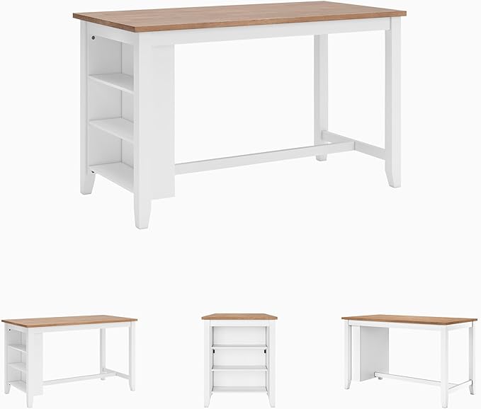 Signature Design by Ashley Gesthaven Farmhouse Counter Height Dining Table with 3 Shelves and Trestle Base, Light Brown & White